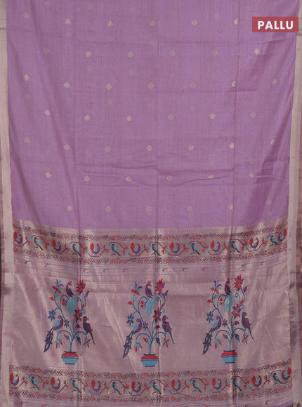 Jamdhani cotton saree lavender with zari woven buttas and jamdhani pallu