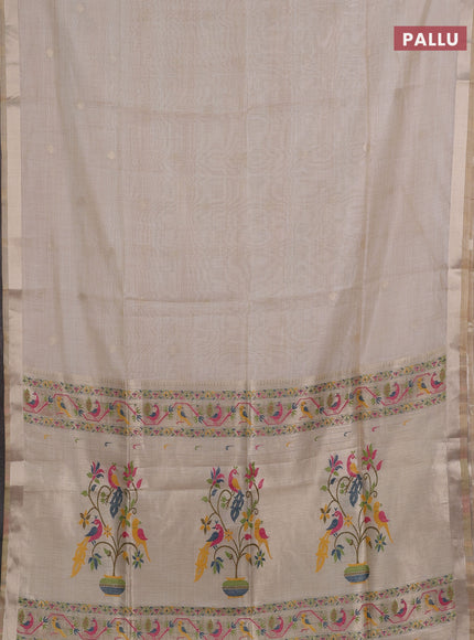 Jamdhani cotton saree beige with zari woven buttas and jamdhani pallu