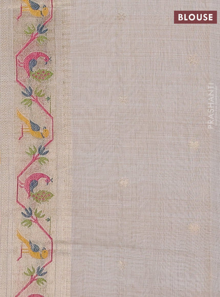 Jamdhani cotton saree beige with zari woven buttas and jamdhani pallu