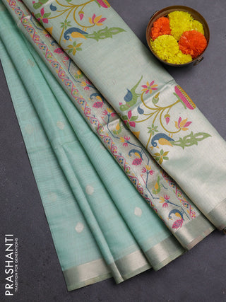 Jamdhani cotton saree teal green with zari woven buttas and jamdhani pallu