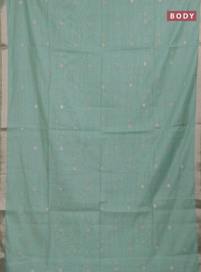 Jamdhani cotton saree teal green with zari woven buttas and jamdhani pallu