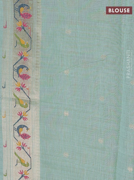 Jamdhani cotton saree teal green with zari woven buttas and jamdhani pallu