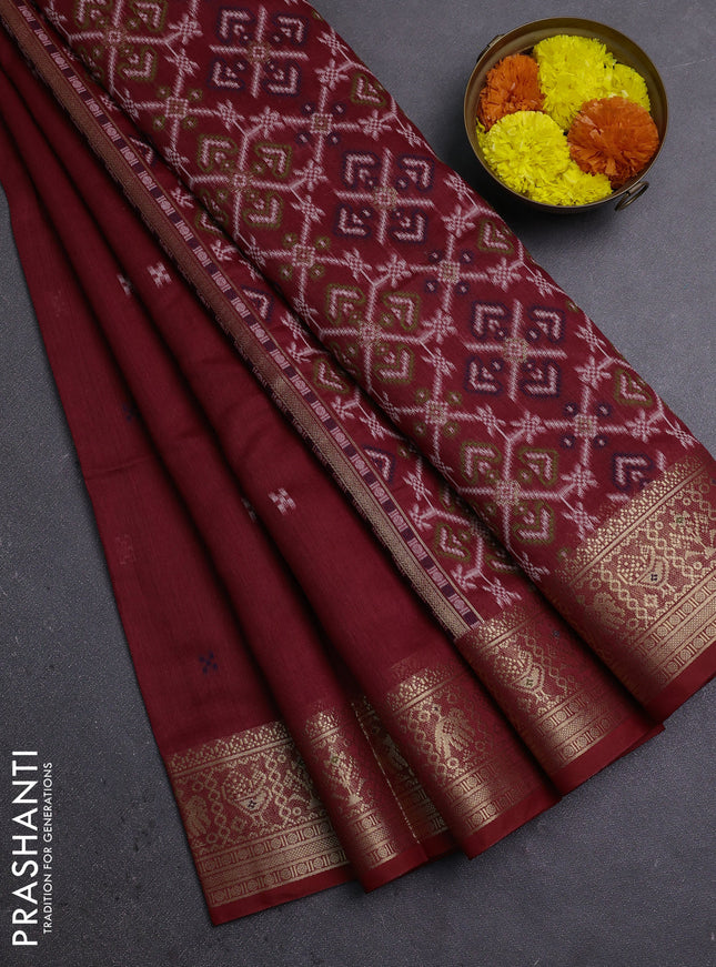 Jamdhani cotton saree maroon with thread woven buttas and zari woven border