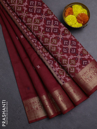 Jamdhani cotton saree maroon with thread woven buttas and zari woven border