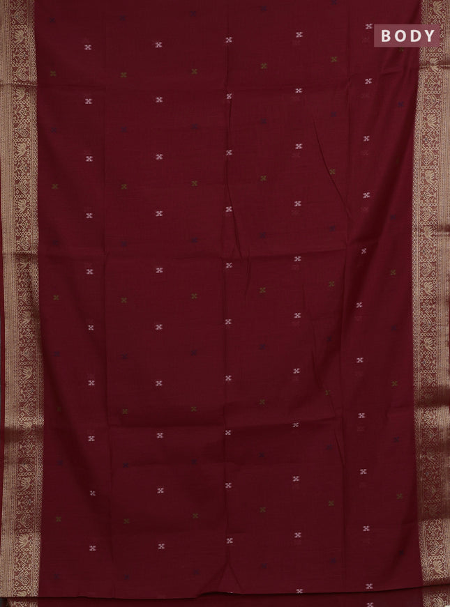 Jamdhani cotton saree maroon with thread woven buttas and zari woven border