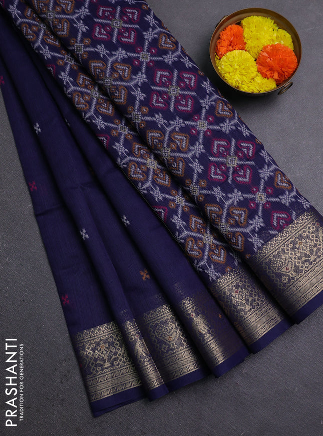 Jamdhani cotton saree navy blue with thread woven buttas and zari woven border