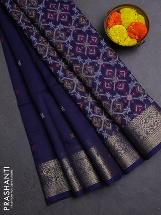 Jamdhani cotton saree navy blue with thread woven buttas and zari woven border
