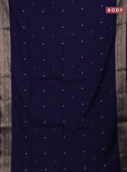 Jamdhani cotton saree navy blue with thread woven buttas and zari woven border