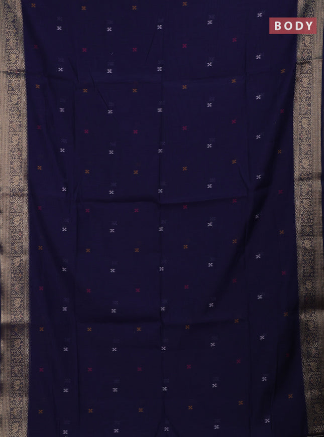 Jamdhani cotton saree navy blue with thread woven buttas and zari woven border