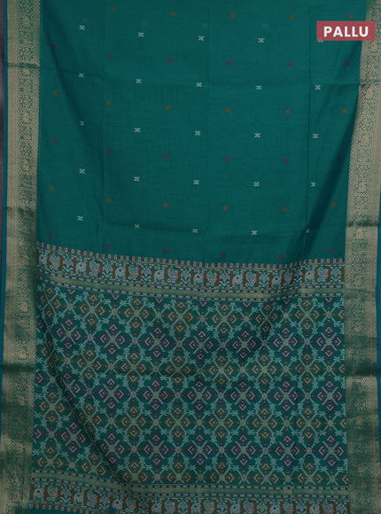 Jamdhani cotton saree teal green with thread woven buttas and zari woven border