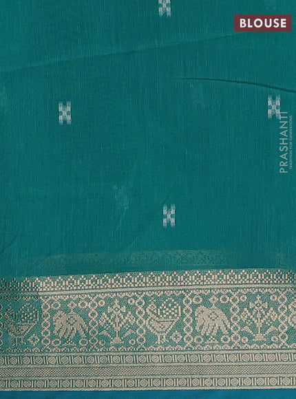 Jamdhani cotton saree teal green with thread woven buttas and zari woven border
