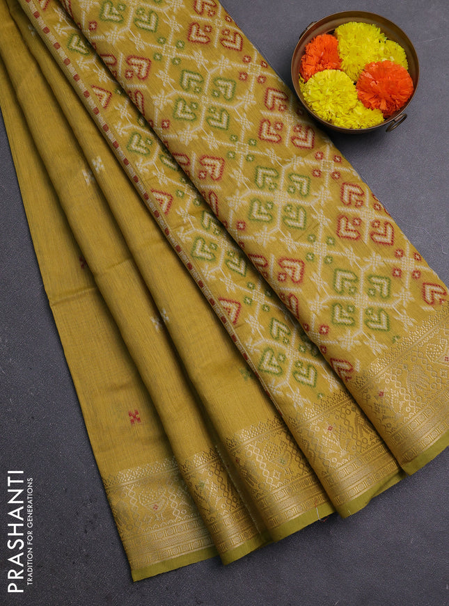 Jamdhani cotton saree mustard yellow with thread woven buttas and zari woven border