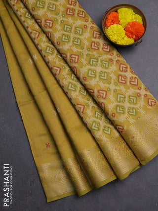 Jamdhani cotton saree mustard yellow with thread woven buttas and zari woven border