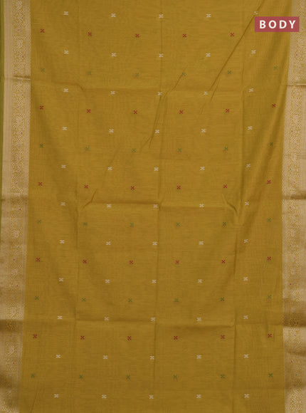 Jamdhani cotton saree mustard yellow with thread woven buttas and zari woven border