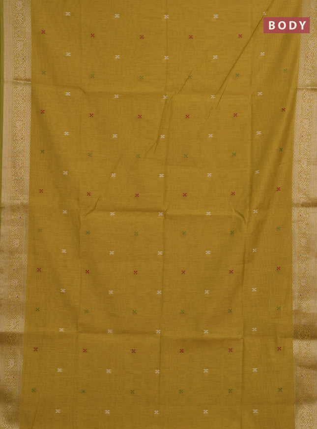 Jamdhani cotton saree mustard yellow with thread woven buttas and zari woven border