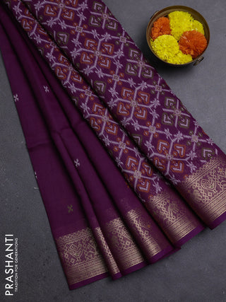 Jamdhani cotton saree purple with thread woven buttas and zari woven border