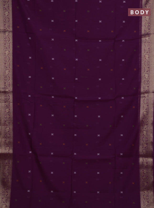 Jamdhani cotton saree purple with thread woven buttas and zari woven border