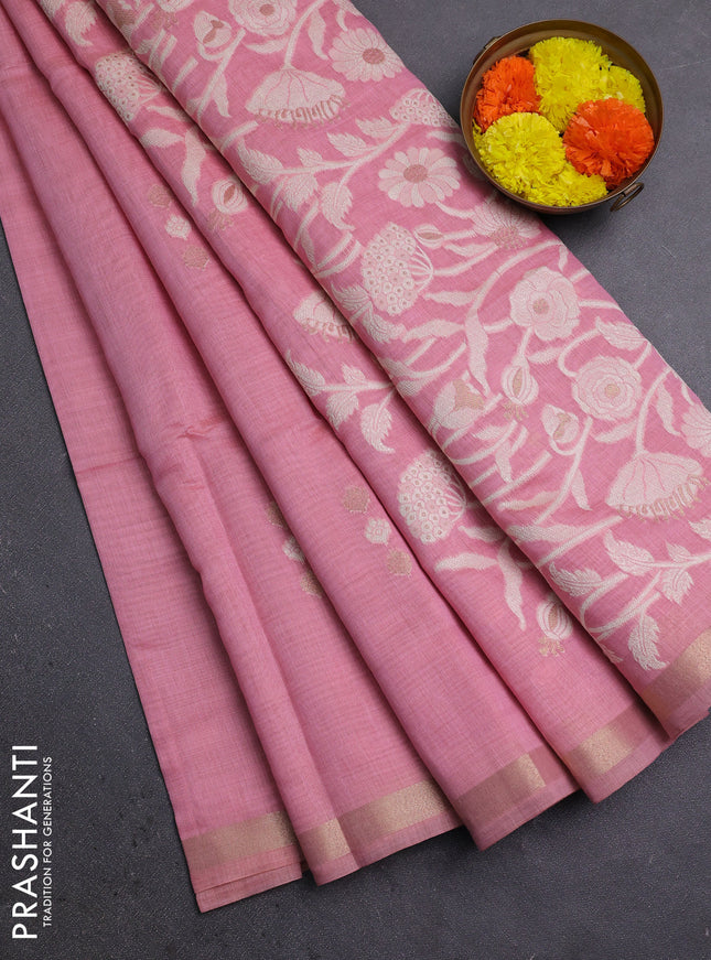 Jamdhani cotton saree light pink with thread & zari woven buttas and thread woven pallu