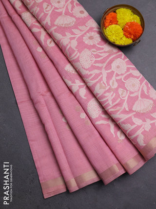 Jamdhani cotton saree light pink with thread & zari woven buttas and thread woven pallu