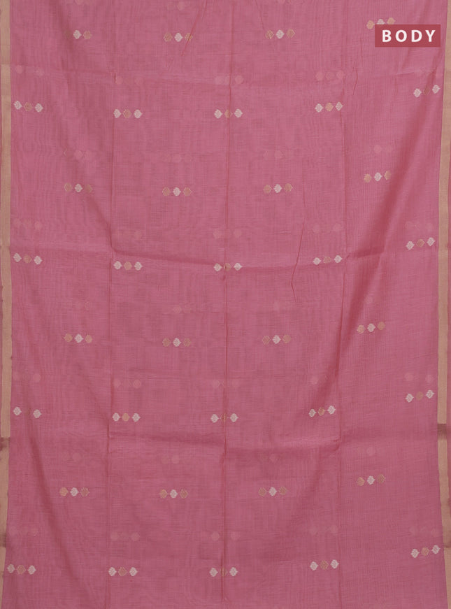 Jamdhani cotton saree light pink with thread & zari woven buttas and thread woven pallu