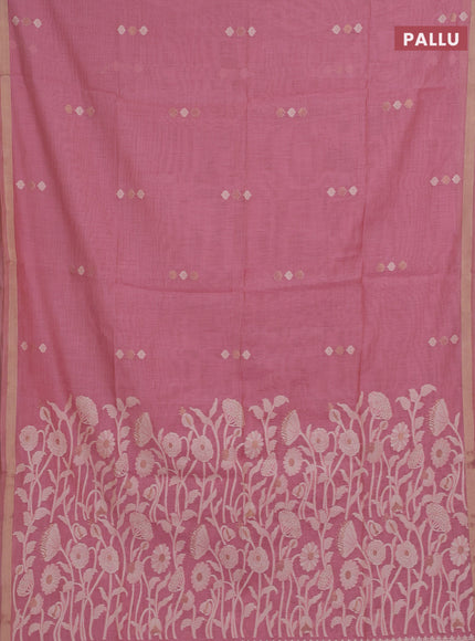Jamdhani cotton saree light pink with thread & zari woven buttas and thread woven pallu