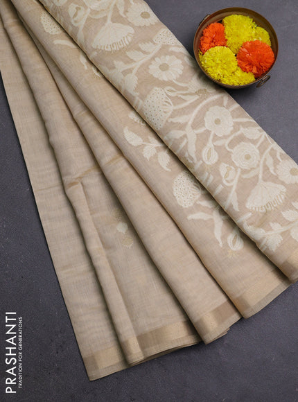 Jamdhani cotton saree sandal with thread & zari woven buttas and thread woven pallu
