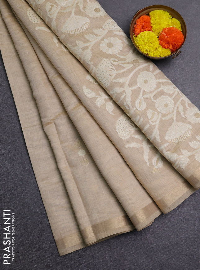 Jamdhani cotton saree sandal with thread & zari woven buttas and thread woven pallu