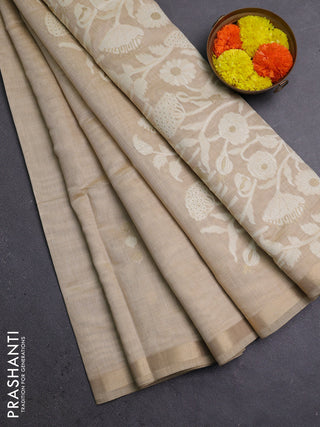 Jamdhani cotton saree sandal with thread & zari woven buttas and thread woven pallu