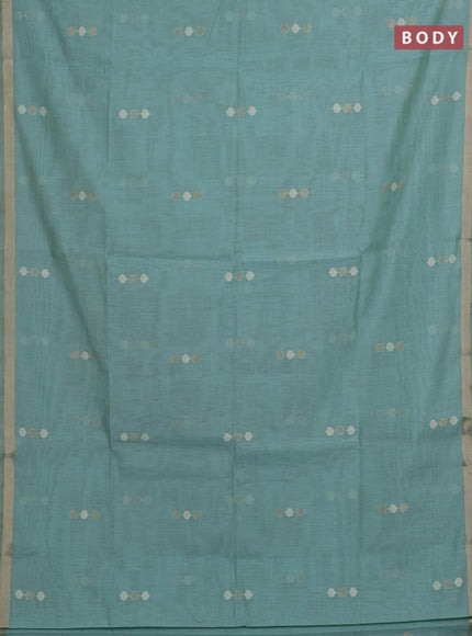 Jamdhani cotton saree teal shade with thread & zari woven buttas and thread woven pallu