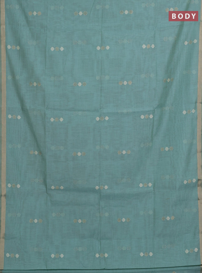 Jamdhani cotton saree teal shade with thread & zari woven buttas and thread woven pallu