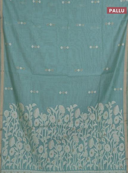 Jamdhani cotton saree teal shade with thread & zari woven buttas and thread woven pallu