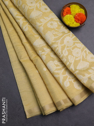 Jamdhani cotton saree pale yellow with thread & zari woven buttas and thread woven pallu