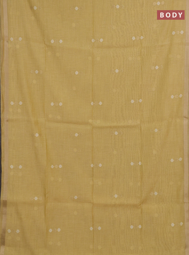 Jamdhani cotton saree pale yellow with thread & zari woven buttas and thread woven pallu