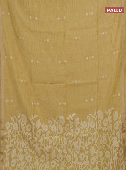 Jamdhani cotton saree pale yellow with thread & zari woven buttas and thread woven pallu
