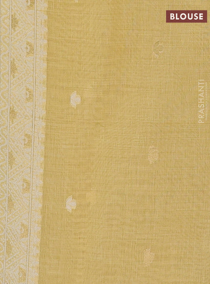 Jamdhani cotton saree pale yellow with thread & zari woven buttas and thread woven pallu