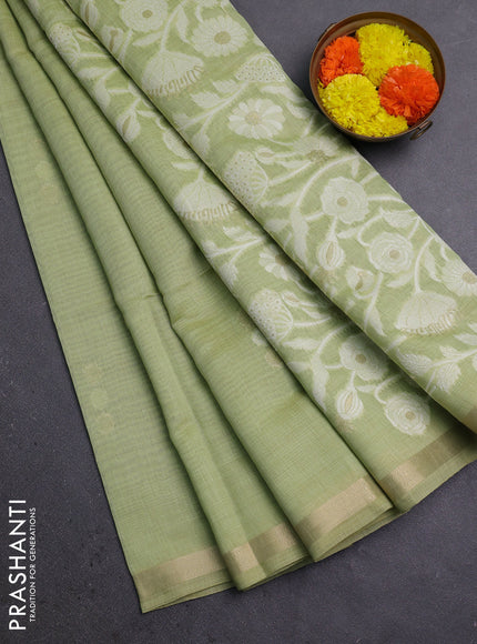 Jamdhani cotton saree pista green with thread & zari woven buttas and thread woven pallu