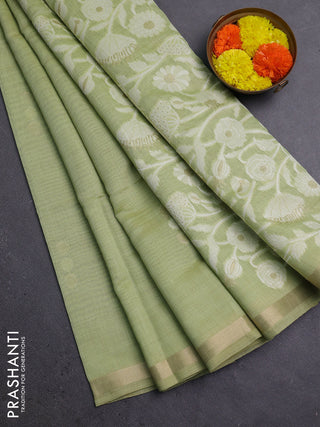 Jamdhani cotton saree pista green with thread & zari woven buttas and thread woven pallu