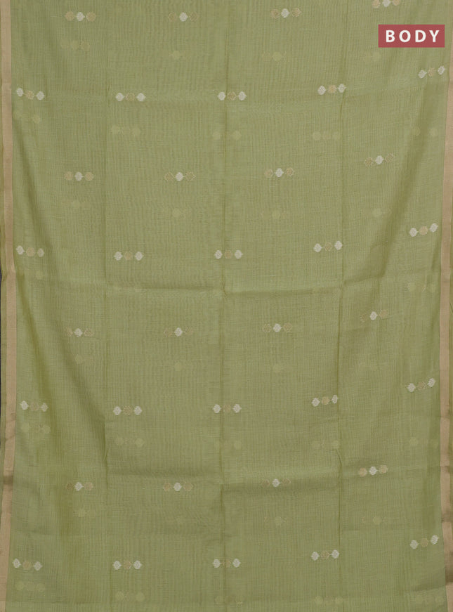 Jamdhani cotton saree pista green with thread & zari woven buttas and thread woven pallu