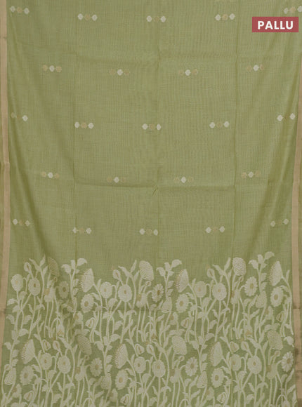 Jamdhani cotton saree pista green with thread & zari woven buttas and thread woven pallu