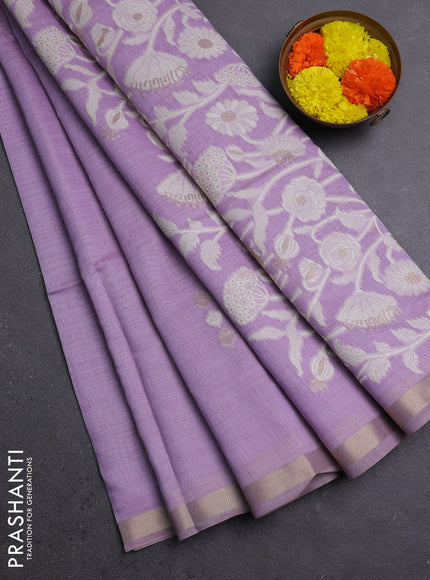 Jamdhani cotton saree lavender with thread & zari woven buttas and thread woven pallu
