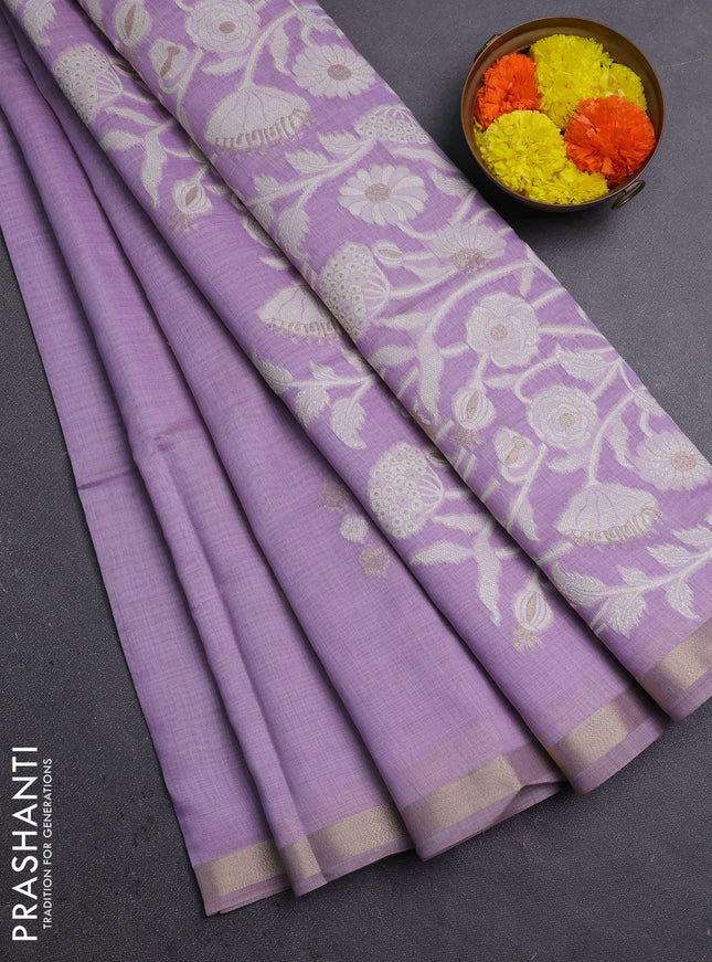Jamdhani cotton saree lavender with thread & zari woven buttas and thread woven pallu