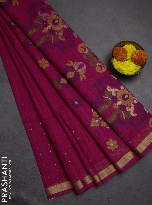 Jute silk saree pink with allover sequin work and jamdhani pallu