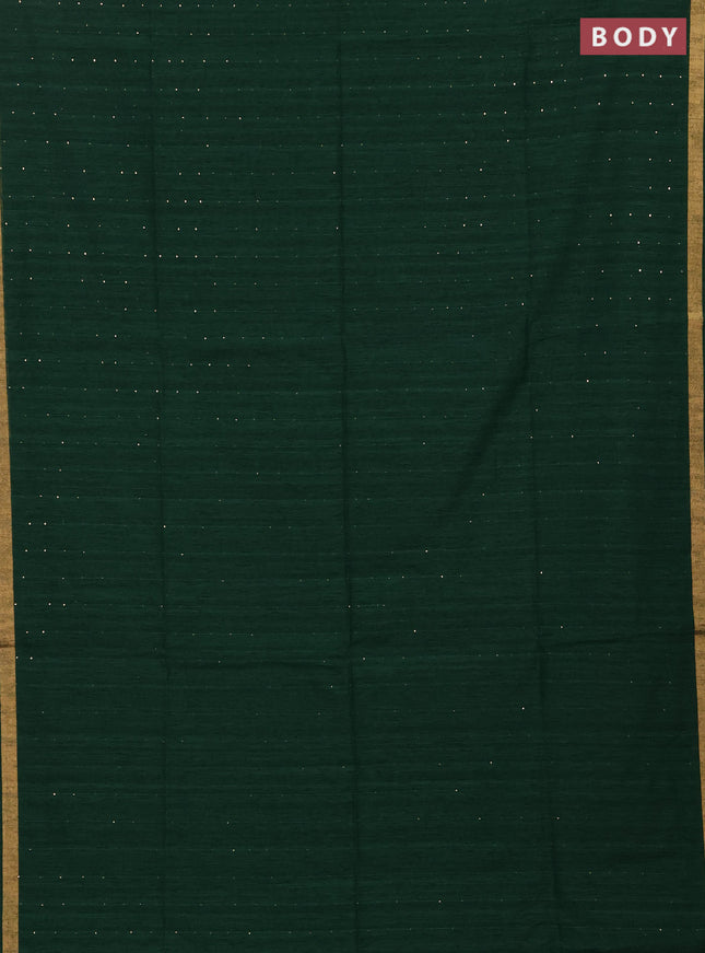 Jute silk saree bottle green with allover sequin work and jamdhani pallu