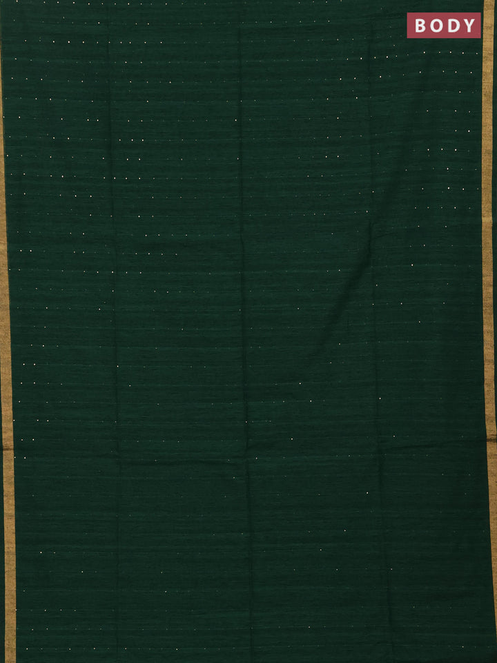 Jute silk saree bottle green with allover sequin work and jamdhani pallu