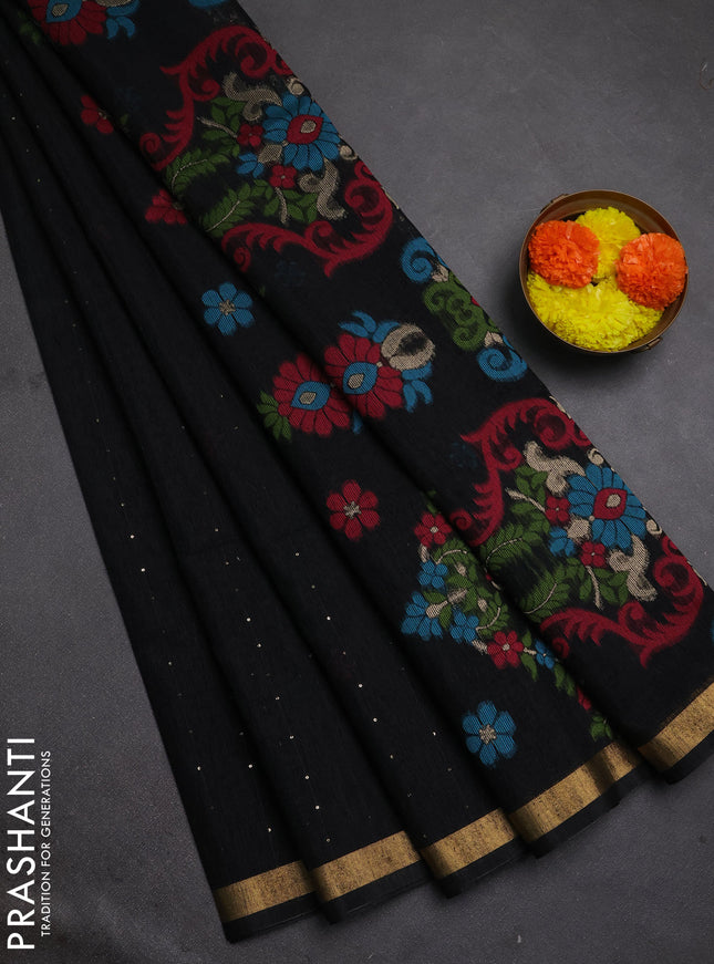 Jute silk saree black with allover sequin work and jamdhani pallu