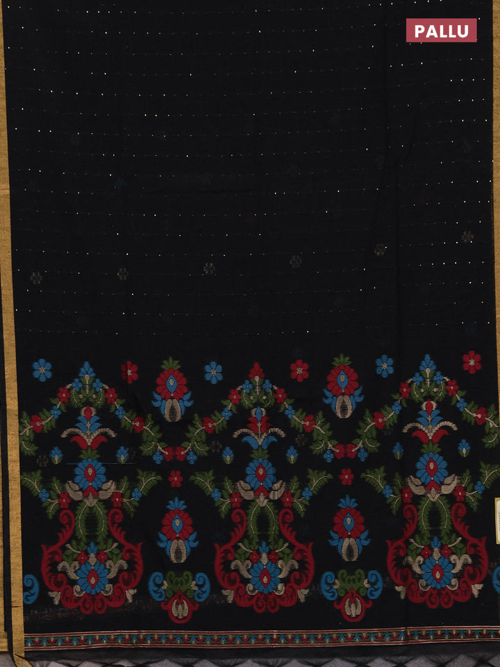 Jute silk saree black with allover sequin work and jamdhani pallu