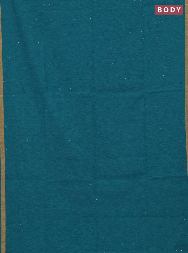 Jute silk saree teal blue with allover sequin work and jamdhani pallu