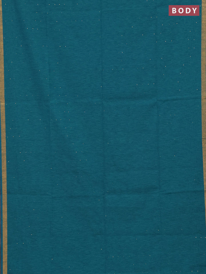 Jute silk saree teal blue with allover sequin work and jamdhani pallu