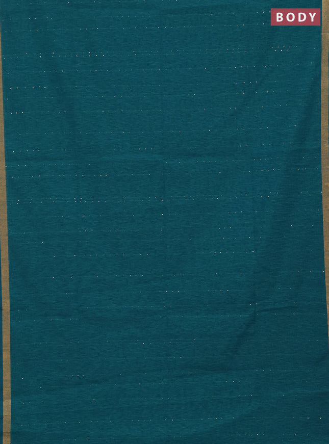 Jute silk saree peacock blue with allover sequin work and jamdhani pallu