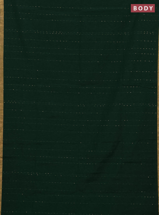 Jute silk saree bottle green with allover sequin work and jamdhani pallu
